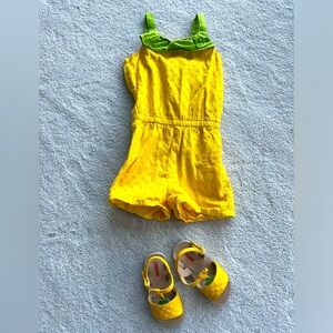 Yellow pineapple toddler girls jumpsuit with matching sandals